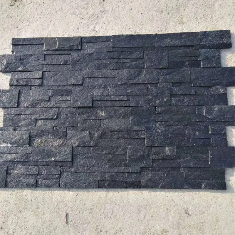 Più poco costoso Nero naturale quarzite rotto di finitura della parete ledger pietra