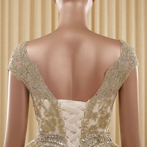 RSM66133 longitud del piso sin tren cap manga vestidos de <span class=keywords><strong>novia</strong></span> de encaje blanco y oro vestidos de <span class=keywords><strong>novia</strong></span> - Product Image 6