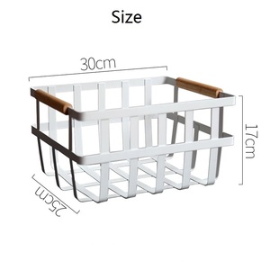 New <strong>Rectangular</strong> Silver White Eco-Friendly Metal Iron Storage <strong>Basket</strong> with Wooden Handle for Home Use Drink/Food Storage - Product Image 5