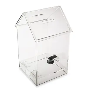 Custom House Shaped Clear Acrylic Donation Box With A Lock