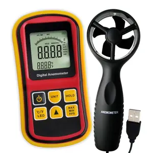 Termometer Pengukur Kecepatan Udara Digital, Pengukur Suhu Thermo-Anemometer 0 ~ 45 M/s Bar Grafik Selancar 2-In-1