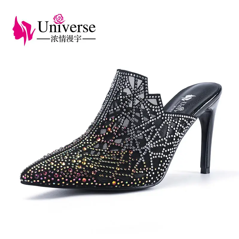 Zapatillas de alta calidad para mujer, zapatos de bomba con cristales decorativos, para exteriores