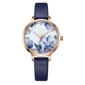 Hot sales rose gold lady watch floral pattern face female relojes mineral glass thin belt femme orologio
