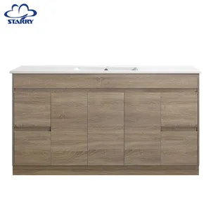 Wandbehang Waschbecken Moderne Boden beine MDF Vanity Set Holzlager ung Combo Spiegel Waschbecken PVC Badezimmers chrank