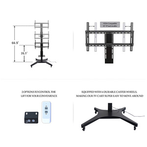 Hot Sales Remote Control <strong>Rotating</strong> <strong>360</strong> <strong>Degrees</strong> <strong>TV</strong> Trolley Metal Adjustable Motorized Electric Movable <strong>TV</strong> Cart