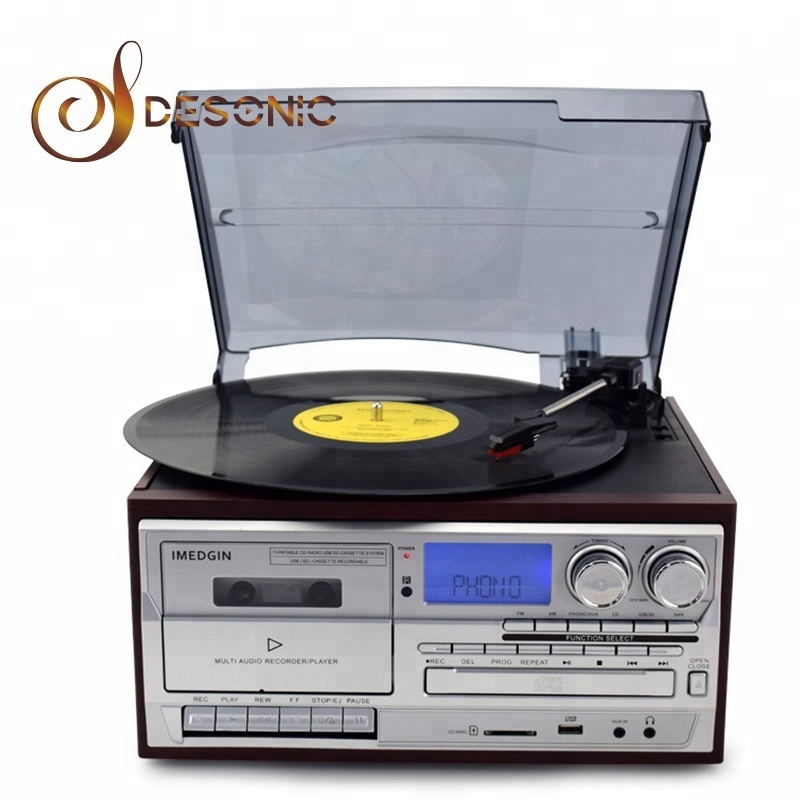 DESONIC ヴィンテージレコードプレーヤー AM/FMラジオ CDプレーヤー