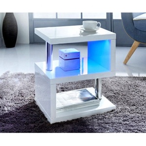 SG-LL40 Simple Design White High <strong>Gloss</strong> Coffee <strong>Table</strong> <strong>Side</strong> <strong>Table</strong> With Blue LED Lights - Product Image 1