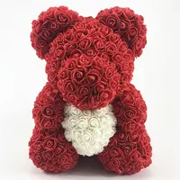 Best Selling Plastic Rose Bear Artificial Teddy Bear Flower Rose 40センチメートルWith Heart For Valentine
