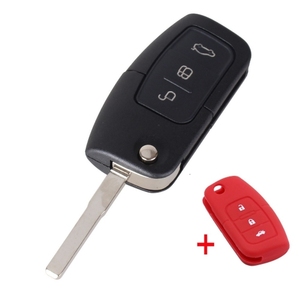 CS018012 3 Button Flip Folding Modified Car Blank <strong>Key</strong> Shell Remote Fob Cover for <strong>ford</strong> Focus Fiesta C Max Ka + <strong>Silicone</strong> Cover