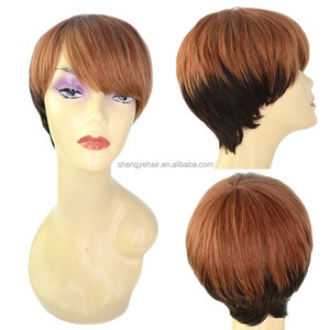 Ombre Pelucas sjipping libre $33 Virginal Recta Peluca de Cabello Humano Con Bang Corto Pelucas para Afroamericano Wome - Product Image 1