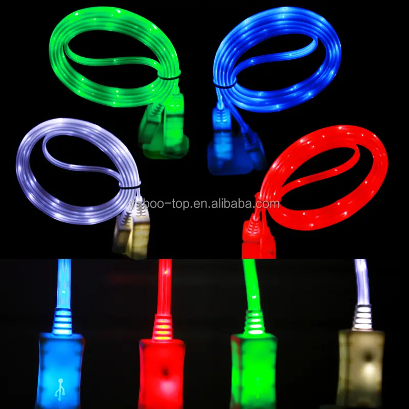 (Vente en gros) 2024 fils LED câble USB coloré 3ft/ 1m lumière LED 2A câble de données Micro USB pour Android pour iphone