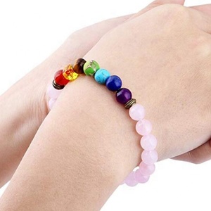 Braccialetto di Design alla Moda con Perle Rotonde in Quarzo Rosa e 7 <span class=keywords><strong>Chakra</strong></span>, <span class=keywords><strong>Pietre</strong></span> <span class=keywords><strong>Curative</strong></span> ed Equilibranti per Yoga - Product Image 2