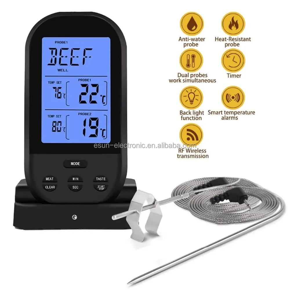 Drahtlose Fernbedienung Dual Probe Digital Cooking Food Fleisch thermometer für Grill geräte