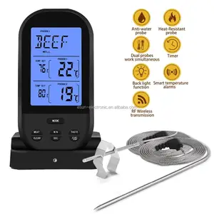 Wireless Remote Dual Probe Digital Cooking Food Meat Thermometer For BBQ Grills