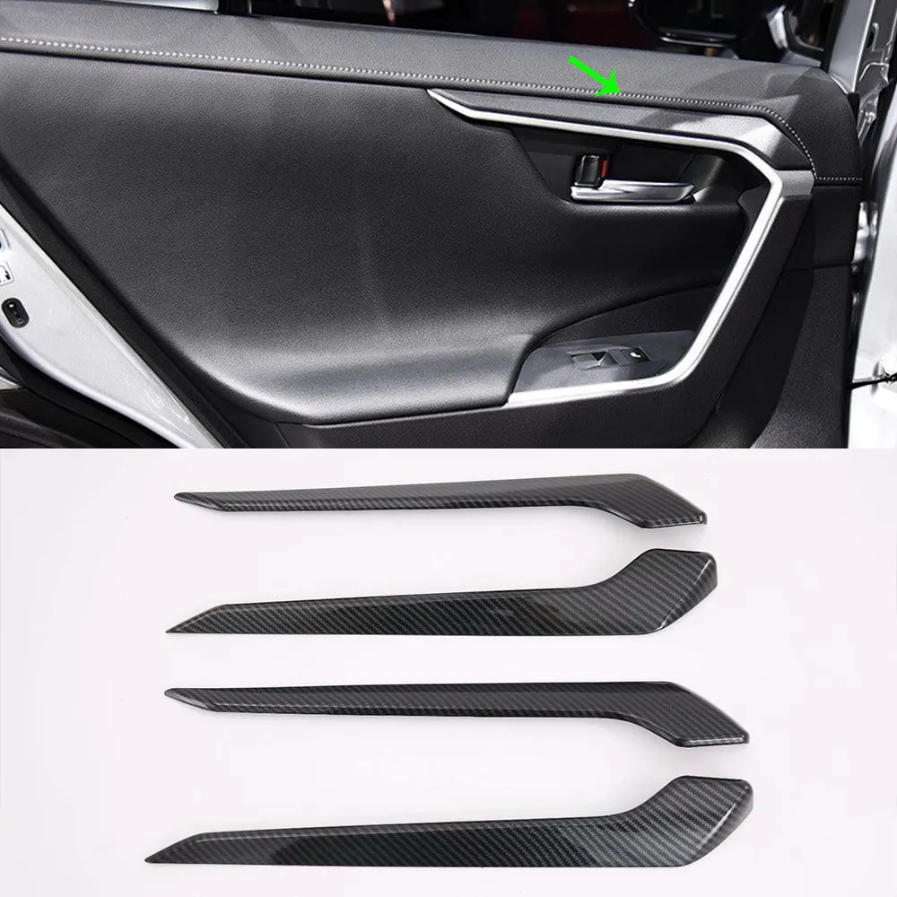 Moldura de Panel de puerta Interior para coche Toyota Rav4, accesorio decorativo de fibra de carbono ABS, color negro, nuevo, 2019