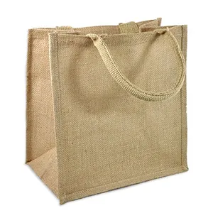 Lamine iç ve yumuşak kolları yeniden kullanılabilir çuval bezi çanta ile jüt Tote çanta alışveriş çantası