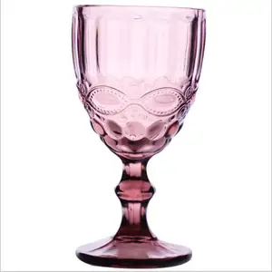 Wholesale bulk china supplier embossed colored crystal goblet red wine glass cups sets for wedding