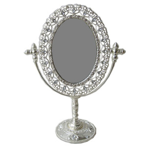 <span class=keywords><strong>Espejo</strong></span> de Mesa de Metal con Pedrería y Plateado Vintage, 3.5x5 Pulgadas - Product Image 1