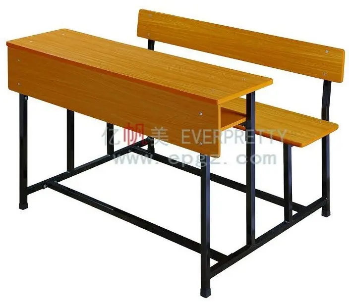 Bureau d'école en bois avec banc deux sièges étudiant double banc de bureau pour mobilier scolaire