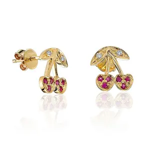 Delicate 18k gold women jewelry genuine ruby cherry newest stud earrings 2018