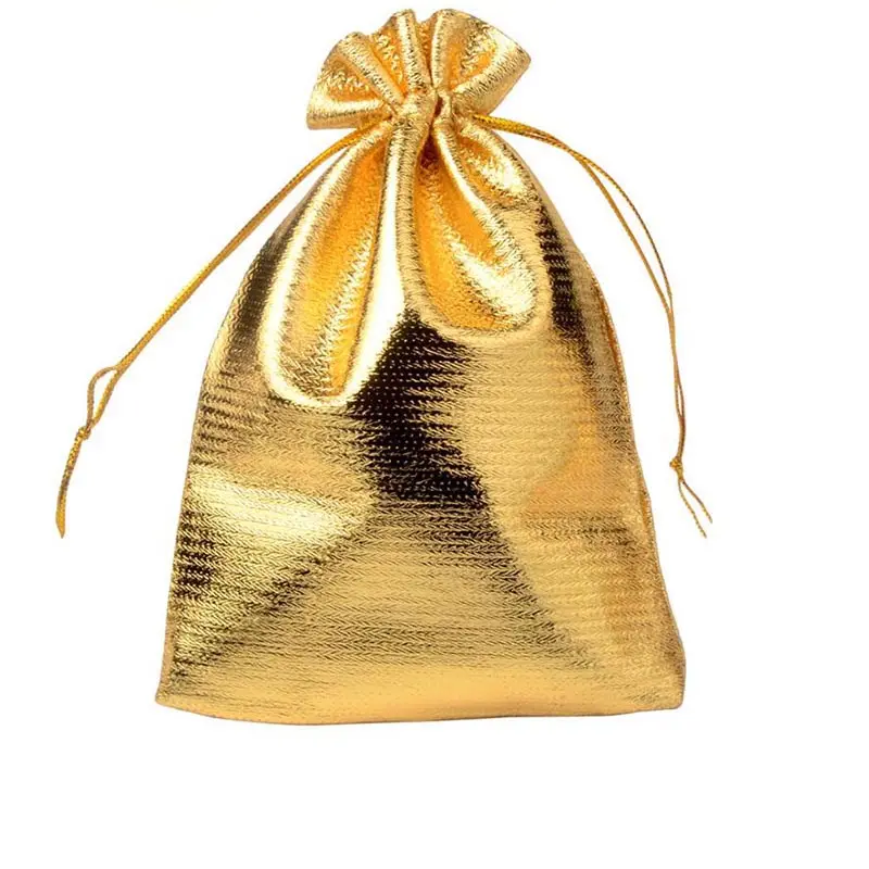 Bolsa de lembrancinha de casamento, embalagem de joias 7x9cm, bolsa de cordão para presente, bolsa de organza metálica de ouro e prata