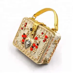 Wholesale Cosmetic Luxury Gold Color Flannelette Evening Clutch Fashion Lady Handbag