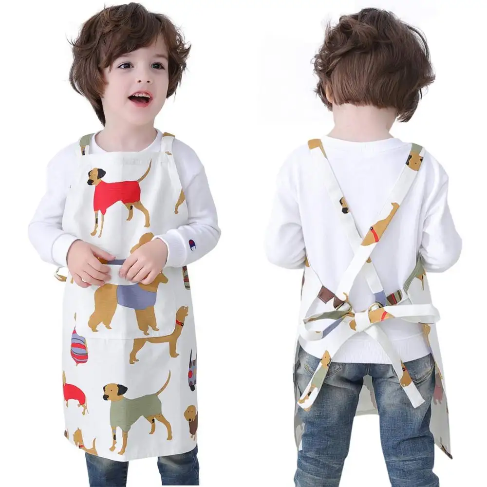 Verstellbare Grills chürze benutzer definierte Logo Leinwand Baumwoll schürze für Kinder Kind Mädchen Jungen