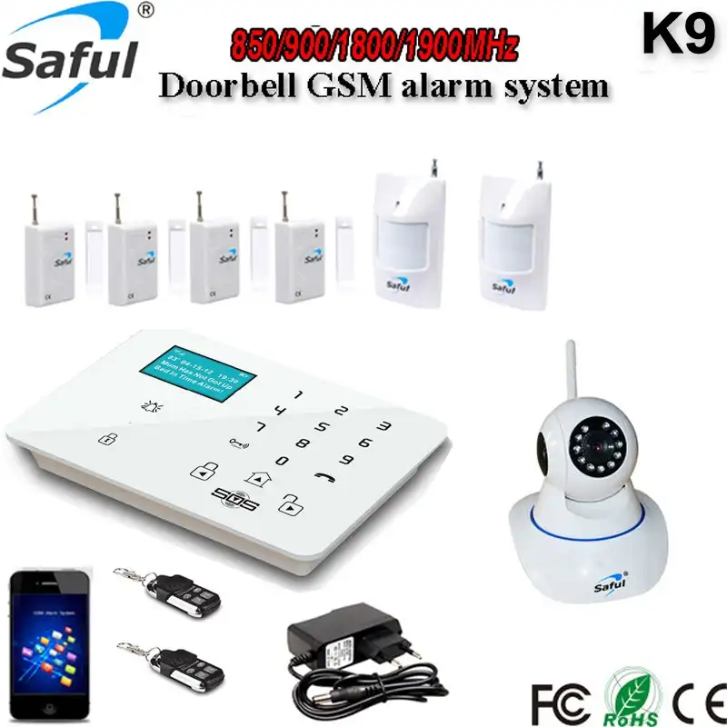 Профессиональная беспроводная система домашней сигнализации Saful K9 с ЖК-дисплеем, GSM sms сигнализация со встроенной клавиатурой/резервным аккумулятором