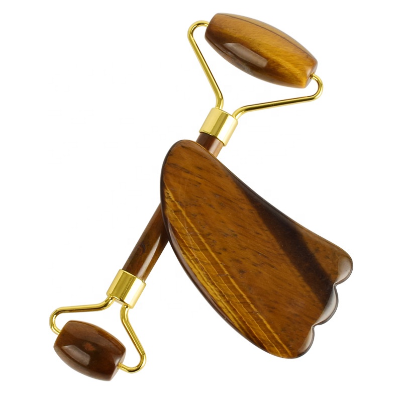 Tigri occhio pietra rullo + Gua Sha Set