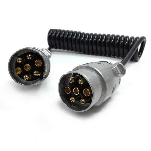 7 Pin Metal Trailer Plugs W/curly Extension Cable Lead Male to Male 12V Trailer Lighting Board Caravan