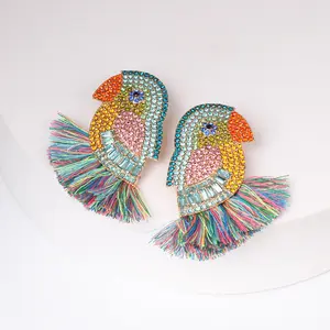 Fashion crystal diamond earrings cz fancy crystal bird and parrot tassel earrings boho