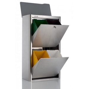 Foldable Metal 2/3/4 compartment Garbage Recycling Trash Bin Wall Mounted Indoor Waste Segregated Recycle Bins