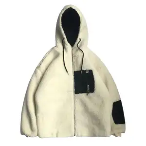 Newest design cheap high quality two tone sherpa fleece hoodies with pocket zip pullover oversized