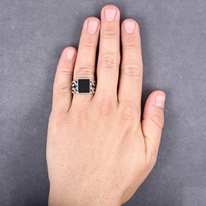 Mens Stainless Steel Jewelry Silver <span class=keywords><strong>Plated</strong></span> Chain RingとBlack Onyx Stone <span class=keywords><strong>Turkish</strong></span> Handmade Jewelry <span class=keywords><strong>Rings</strong></span>