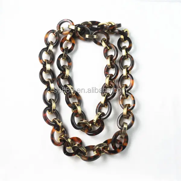 Newest double-strand bib necklace tortoiseshell graduated links tokyo acetate chains factory