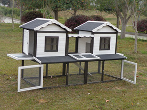 Gaiola para Coelhos ao Ar Livre em Estilo Cottage com 2 Andares, Casa de Madeira com Padrão Sólido - Product Image 5