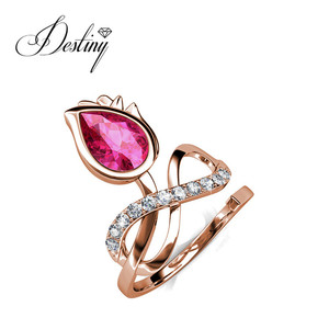 Anello con fiocco in fiore di moda <span class=keywords><strong>gioielli</strong></span> in argento 925 impreziosito da cristalli <span class=keywords><strong>Swarovski</strong></span> dasini colore rosa anello con disegno floreale - Product Image 3