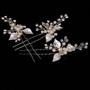 <strong>Wedding</strong> Bride Pearl Crystal Flower Shaped <strong>Hair</strong> <strong>Pins</strong> <strong>for</strong> Women - Product Image 2