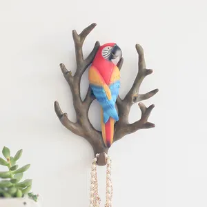 ROOGO Modern Realistic Resin Bird Parrot Nest Branch Shaped Utility Wall Mounted Hooks Wall Decor