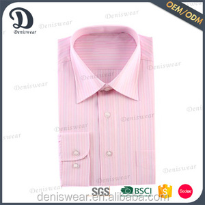 Manga larga de algodón poliéster Rosa estrecha <span class=keywords><strong>rayas</strong></span> <span class=keywords><strong>camisa</strong></span> de vestir para los hombres - Product Image 1
