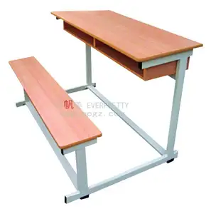 Wooden School Furniture Study Table with Bench Campus Double Desk and Chair