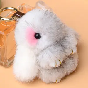 Porte-clés jtffur personnalisé, en fourrure de vison, de lapin et de lapin, pendentif de voiture, haute qualité, tendance, pour fille