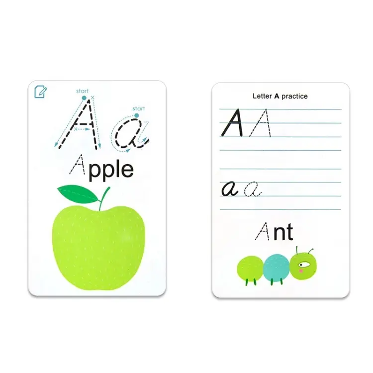 Cartões de flash laminados do alfabeto para crianças, embalagens de alta qualidade