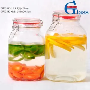 大型密閉ガラスピクルジャー中国工場価格ガラス食品貯蔵ボトル & ジャー容器エアシール蓋付き