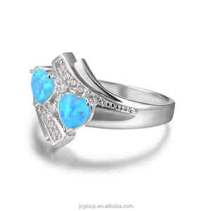 Ópalo azul en forma de corazón joyería de plata esterlina mujeres boda anillo de compromiso - Product Image 3