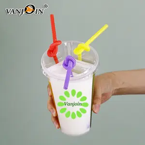 24 oz 700ml Two Drinks <strong>One</strong> <strong>Cup</strong> Twin Split <strong>Cup</strong> PP Plastic <strong>Cups</strong> for Bubble Boba Tea - Product Image 1