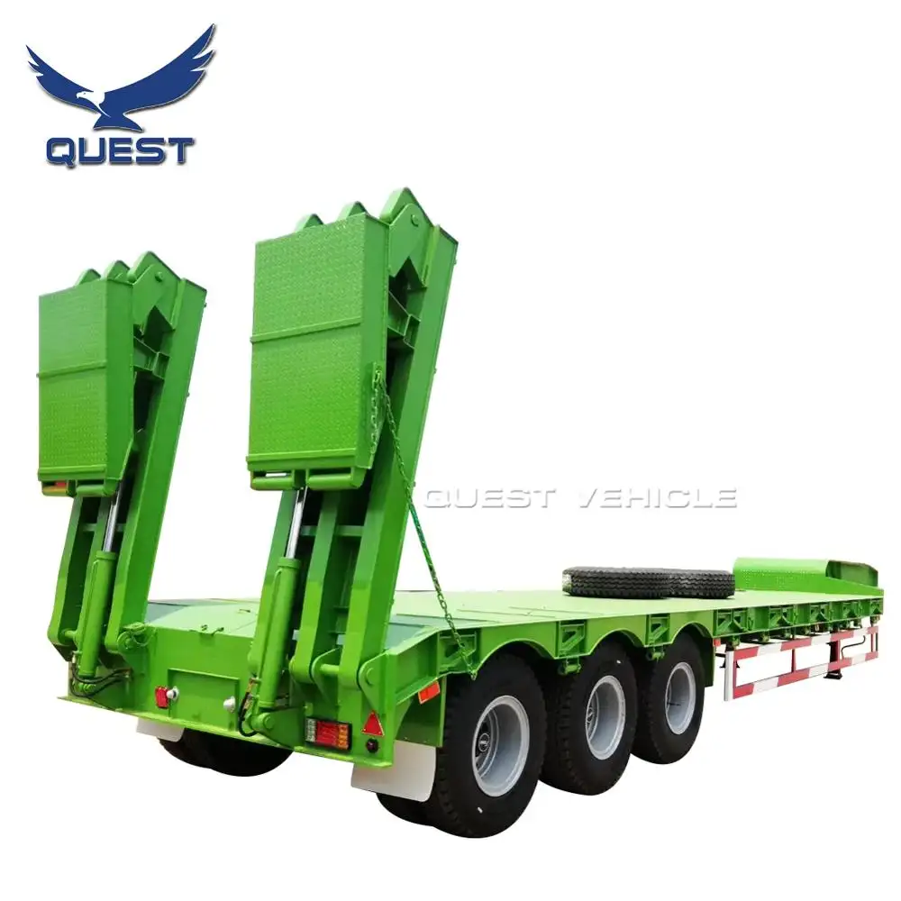 QUEST 3 Axles 60tons lowboy Low bed Semi Truck Trailer cama baja semirremolque for sale