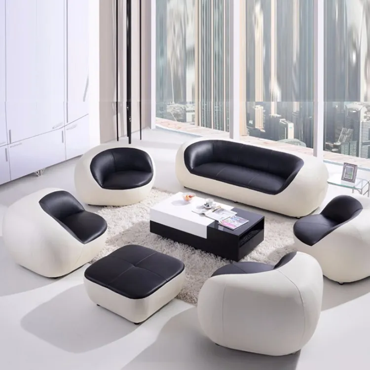 Canapé d'angle rond en cuir véritable coloré, lot de 7 places, pour salon, nouveau design
