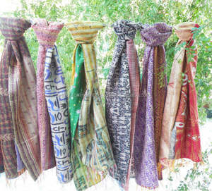 Handmade Vintage Reversible Kantha <b>Scarves</b> Medium Length with Embroidered Pattern - Product Image 1
