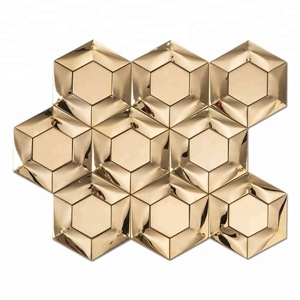 Tranh Khảm Kim Loại 3D Hình Lục Giác Vàng Kiểu Mới Phổ Biến Cho Tường Nhà Bếp - Product Image 1